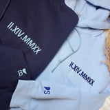 Custom Embroidered Roman Numeral Hoodie for Couple