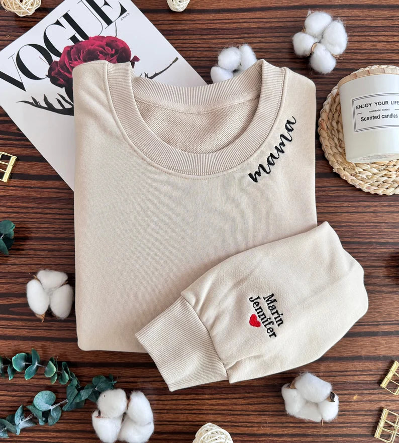 ZAOTIFY Custom Embroidered Crewneck Love Sweatshirt on Neck and Sleeve