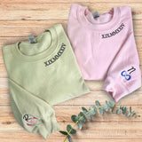 Custom Embroidered Crewneck Love Sweatshirt on Neck and Sleeve
