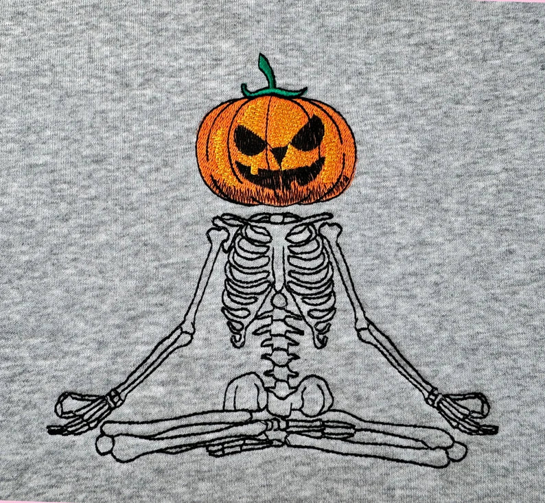 halloween sweatshirt with quality skeleton embroidary