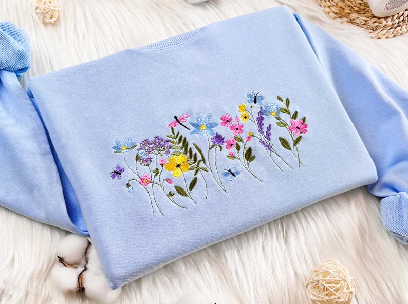 embroidered flowers and butterfly sweatshirt