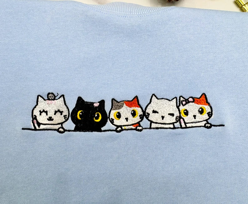 five cute cat embroidary