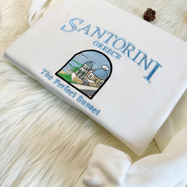 Embroidered Santorini Sweatshirt with Aegean Sea