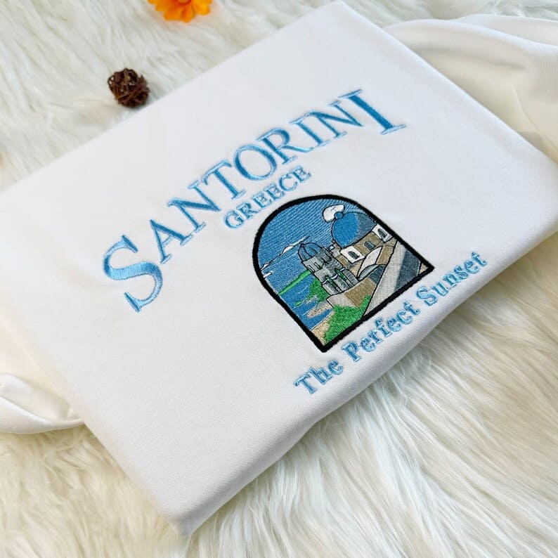 Embroidered Santorini Sweatshirt with Aegean Sea