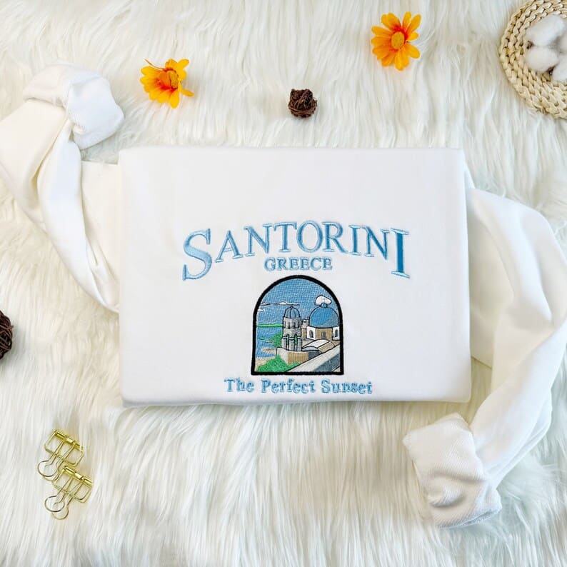 Embroidered Santorini Sweatshirt with Aegean Sea