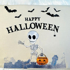 Embroidered Skeleton With Pumpkin Lantern in Cemetery Halloween Sweatshirt