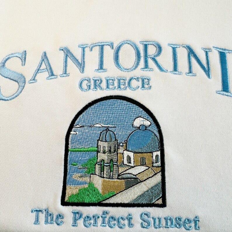 Embroidered Santorini Sweatshirt with Aegean Sea