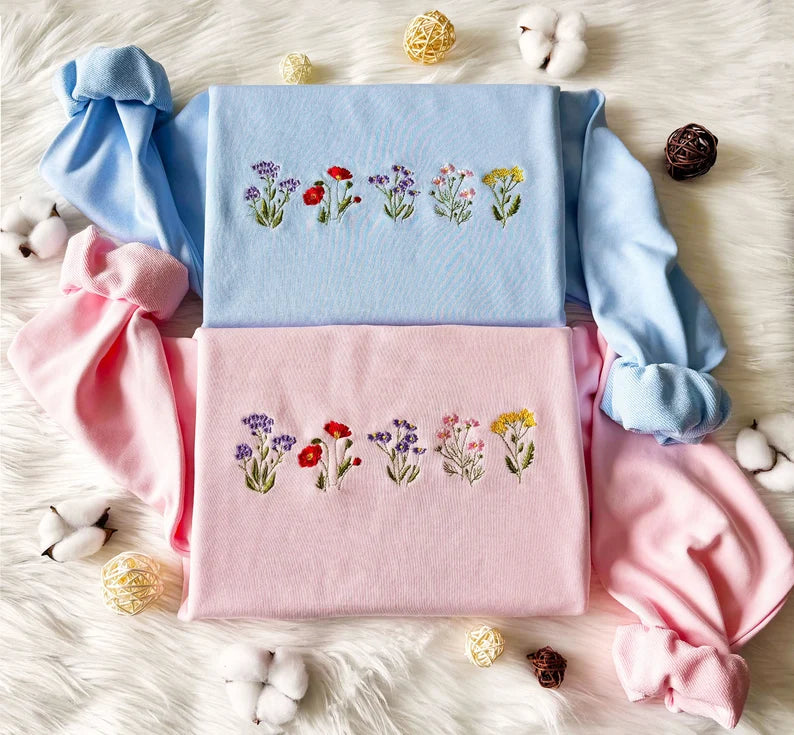 Five Cute Flower Embroidered Sweatshirt