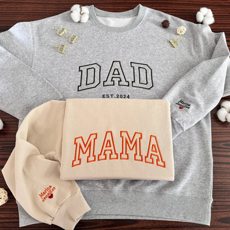 Custom Embroidered DAD and MAMA Sweatshirt