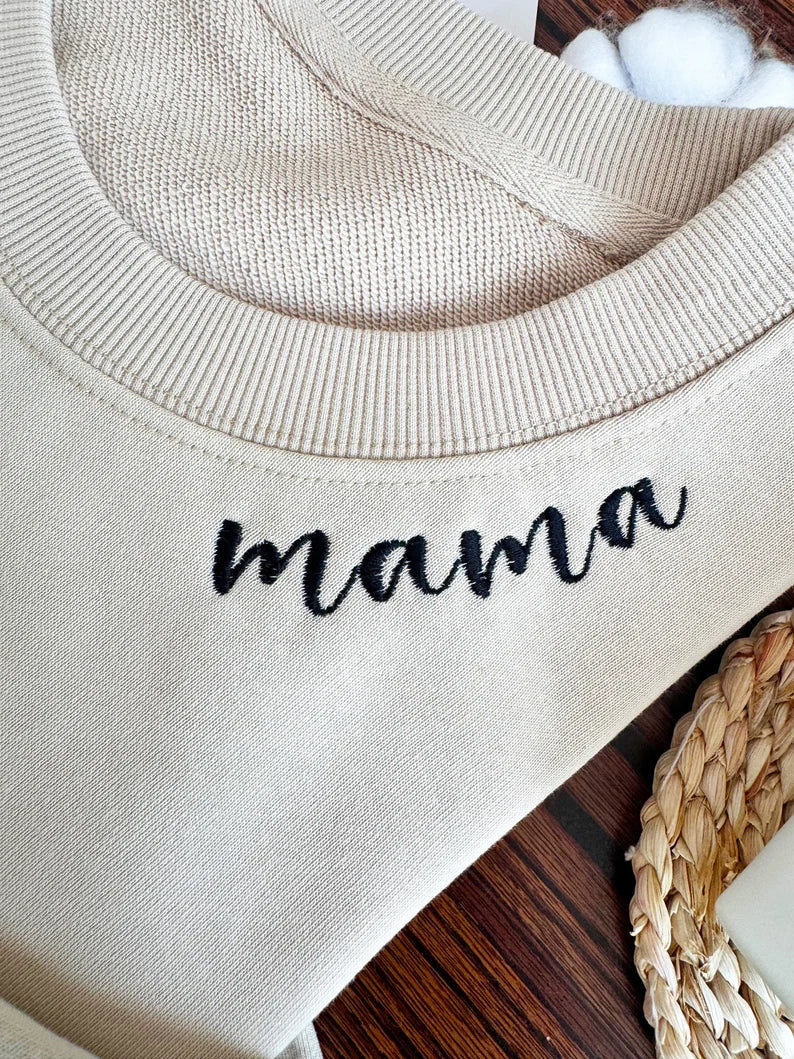 custom embroidered text on crewneck sweatshirt