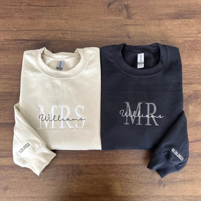 Custom Embroidered Mrs. Sweatshirt with Date On Sleeve