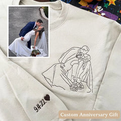 Zaotify custom embroidered outline photo couple sweatshirt