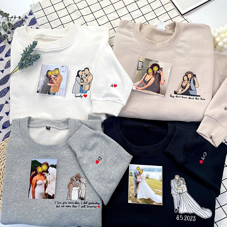 Zaotify custom embroidered photo sweatshirt for couple