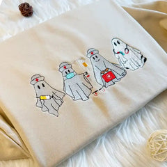 Embroidered Halloween Cute Nurse and Ghost Doctor Sweatshirt