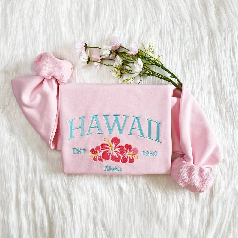 Embroidered Aloha State Hawaii Sweatshirt