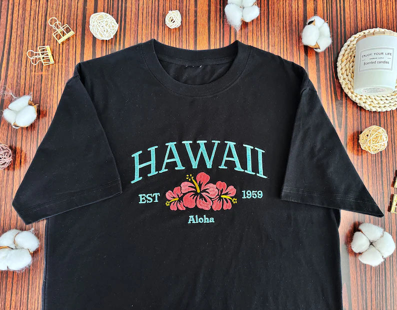 Embroidered Aloha State Honolulu Hawaii Shirt