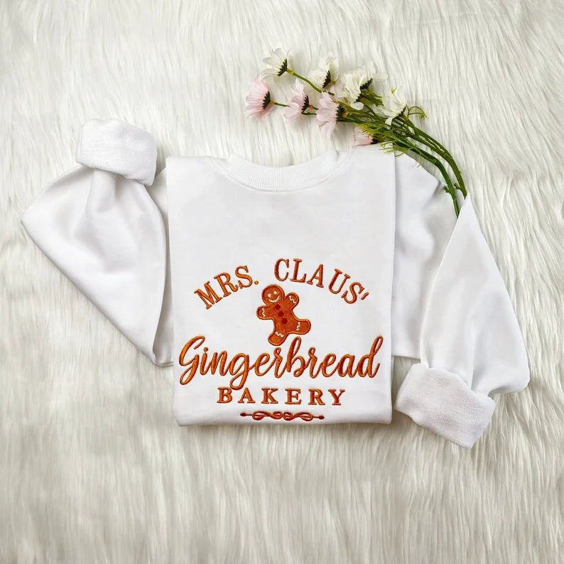 Embroidered Christmas Mrs Claus Gingerbread Sweatshirt