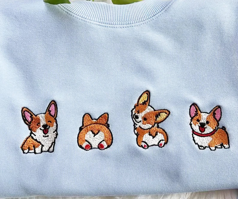 ZAOTIFY Embroidered Four Cute Corgi Sweatshirt Zaotify