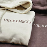 Custom Embroidered Roman Numeral Hoodie for Couple