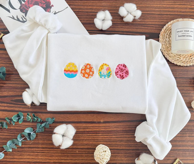 Embroidered Easte Egg and Bunny Easter Sweatshirt