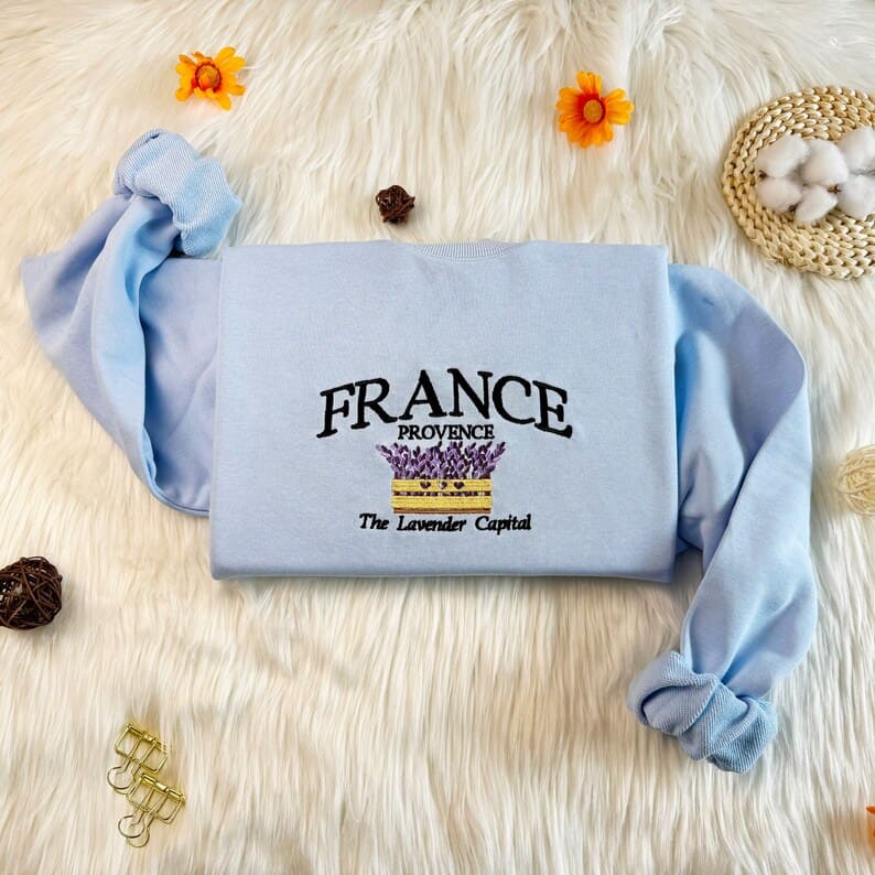 Embroidered France Provence Lavender Sweatshirt