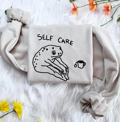 Embroidered Funny Self Care Frog Sweatshirt