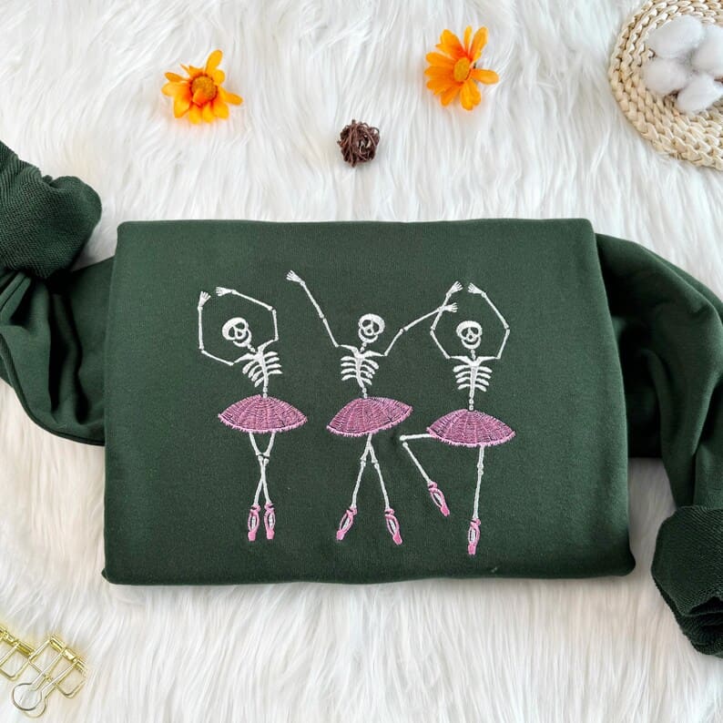 Embroidered Halloween Dancing Skeleton Sweatshirt