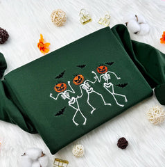 Embroidered Halloween Dancing Skeleton Sweatshirt