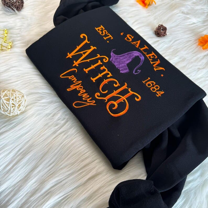 Embroidered Halloween Salem Broom Company Sweatshirt