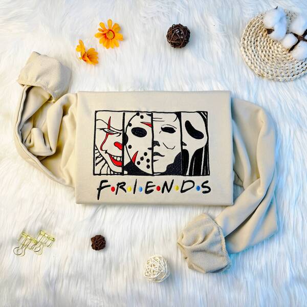 Embroidered Horror Friends Halloween Sweatshirt