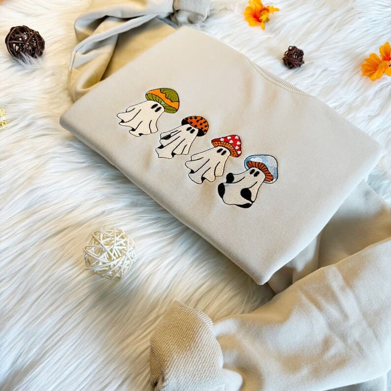 Embroidered Cute Halloween Mushroom Sweatshirt