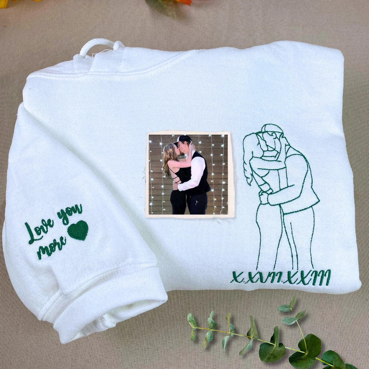 Custom Embroidered Outline Photo Couple Sweatshirt – Zaotify