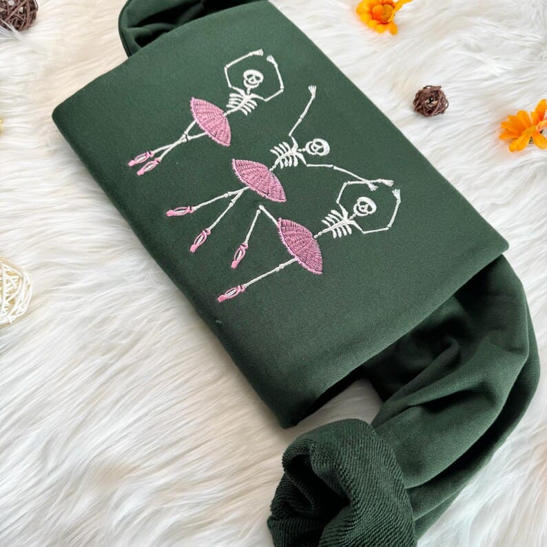 Embroidered Halloween Dancing Skeleton Sweatshirt