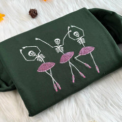 Embroidered Halloween Dancing Skeleton Sweatshirt