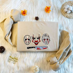 Embroidered Vintage Halloween Sweatshirt For Horror Movie Fan