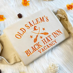 Embroidered Halloween Old Salem's  Black Hat Inn Vacancy Sweatshirt