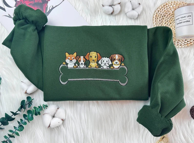 Five Cute Dog Embroidered Sweatshirt