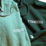 Custom Embroidered Roman Numeral Hoodie for Couple