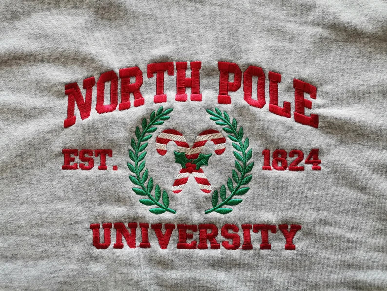 gray north pole university sweatshirt