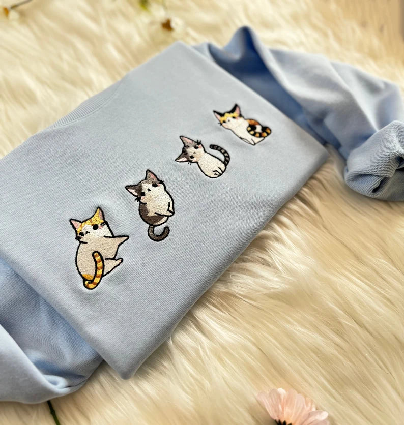 Cat embroidary sweatshirt