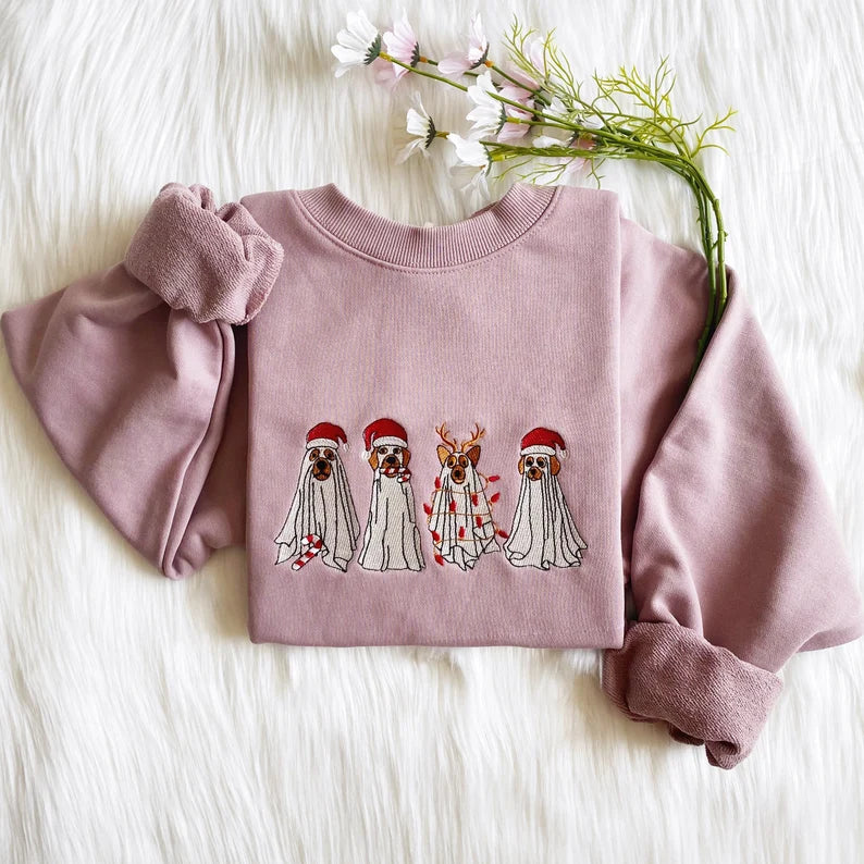 Embroidered Ghost Christmas Dog Sweatshirt