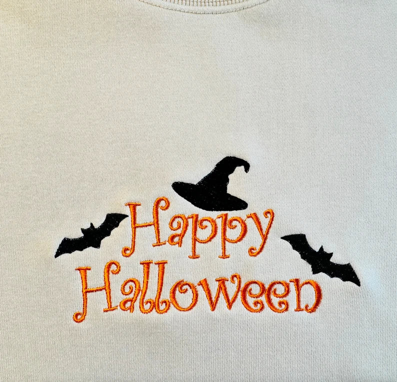 happy halloween embroidered sweatshirt